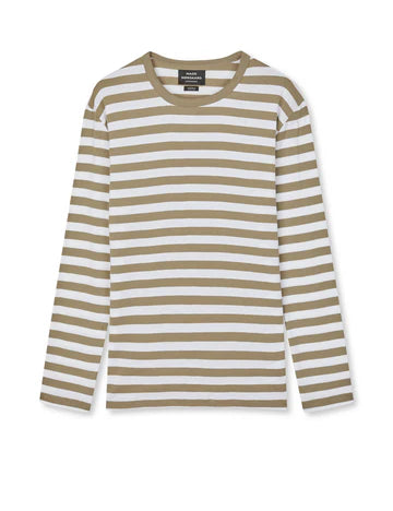 Mads Nørgaard Midi Rib Tobias Tee LS in Overland Trek/Weiß