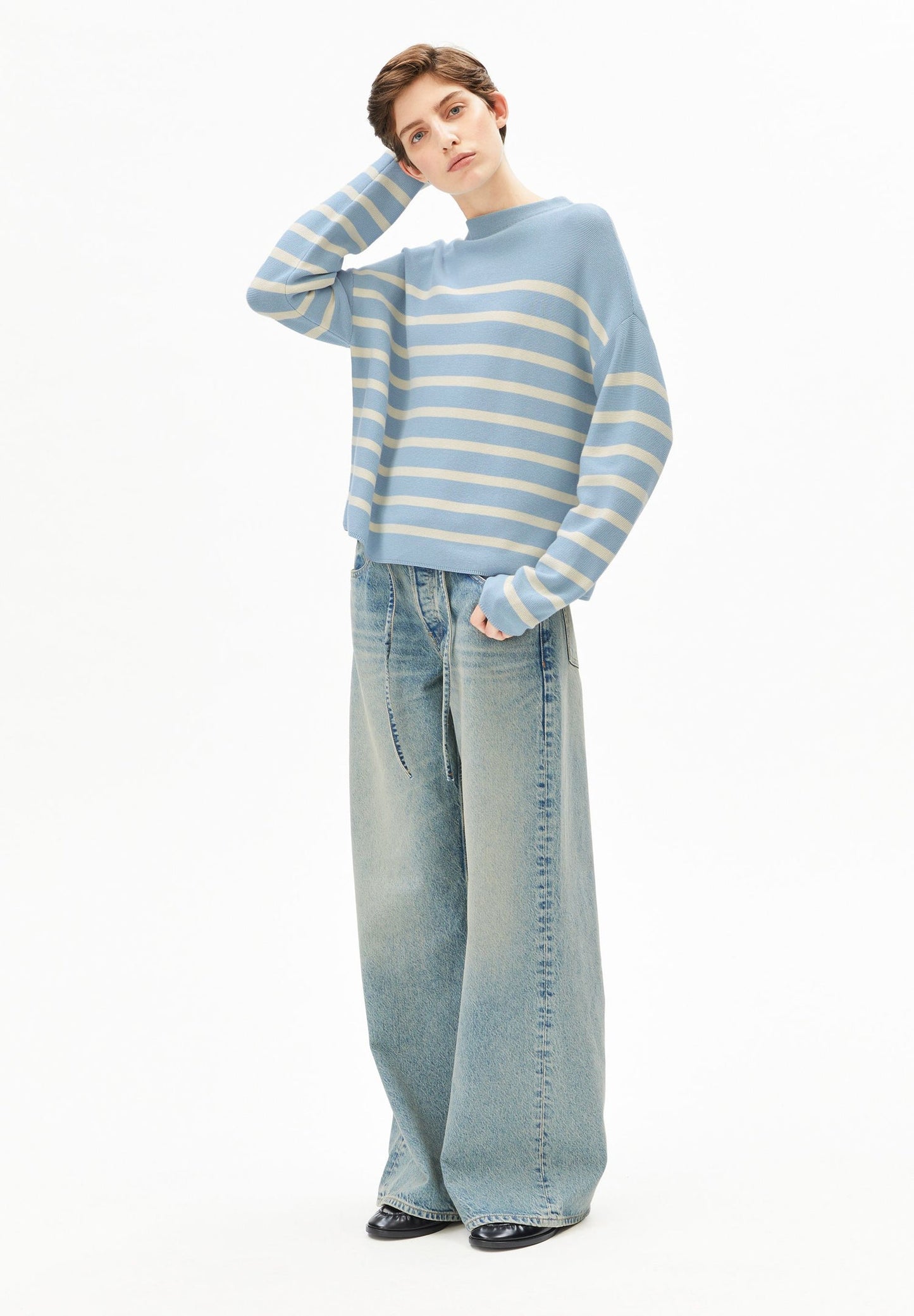 Armedangels MERINAA STRIPES KNIT SWEATER FS25 in blue glow-oatmilk