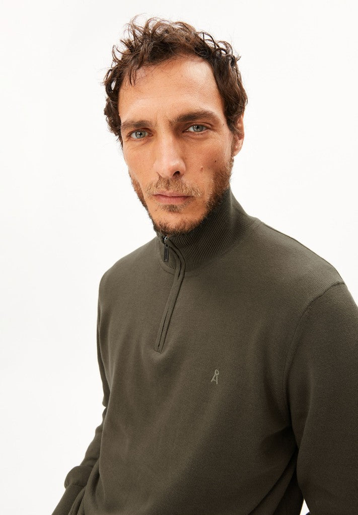 Armedangels Faabes Half Zip Knit Sweater Herren HW26 in dark earth