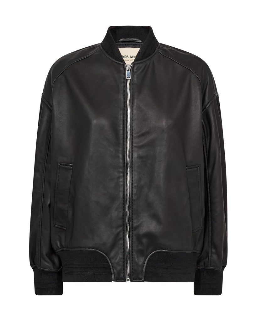 MosMosh MMRuby Leather Bomber Jacket in Schwarz