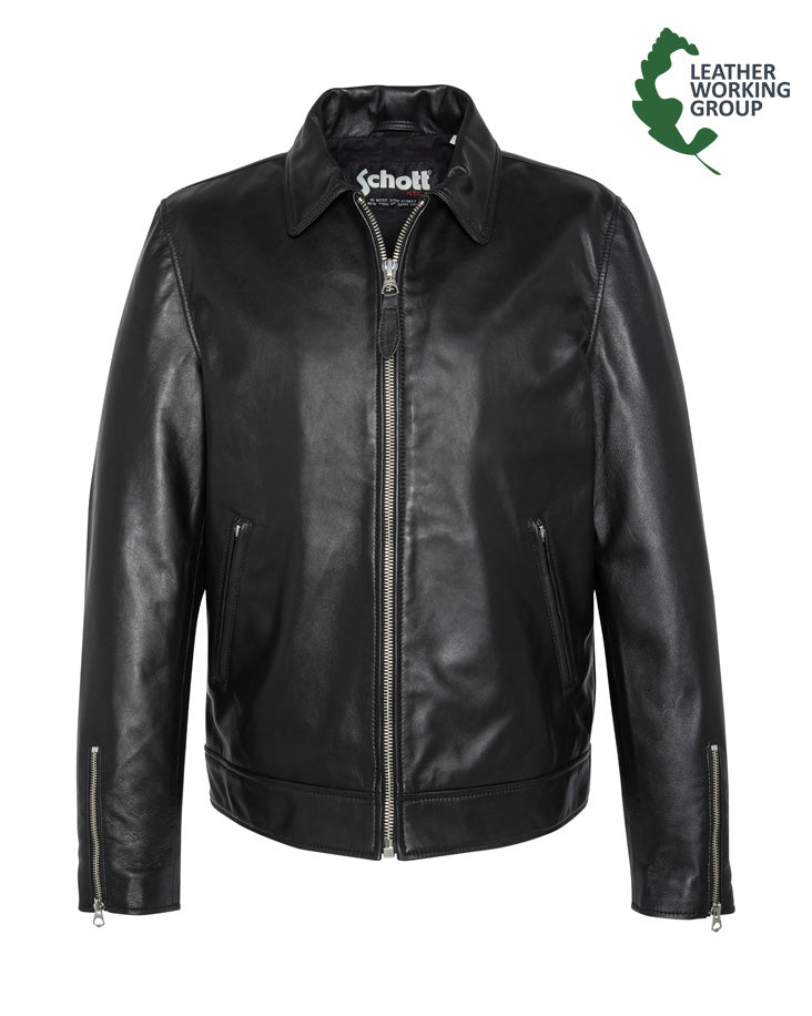 Schott Classic Leather Jacket with Zip Pocket in Schwarz