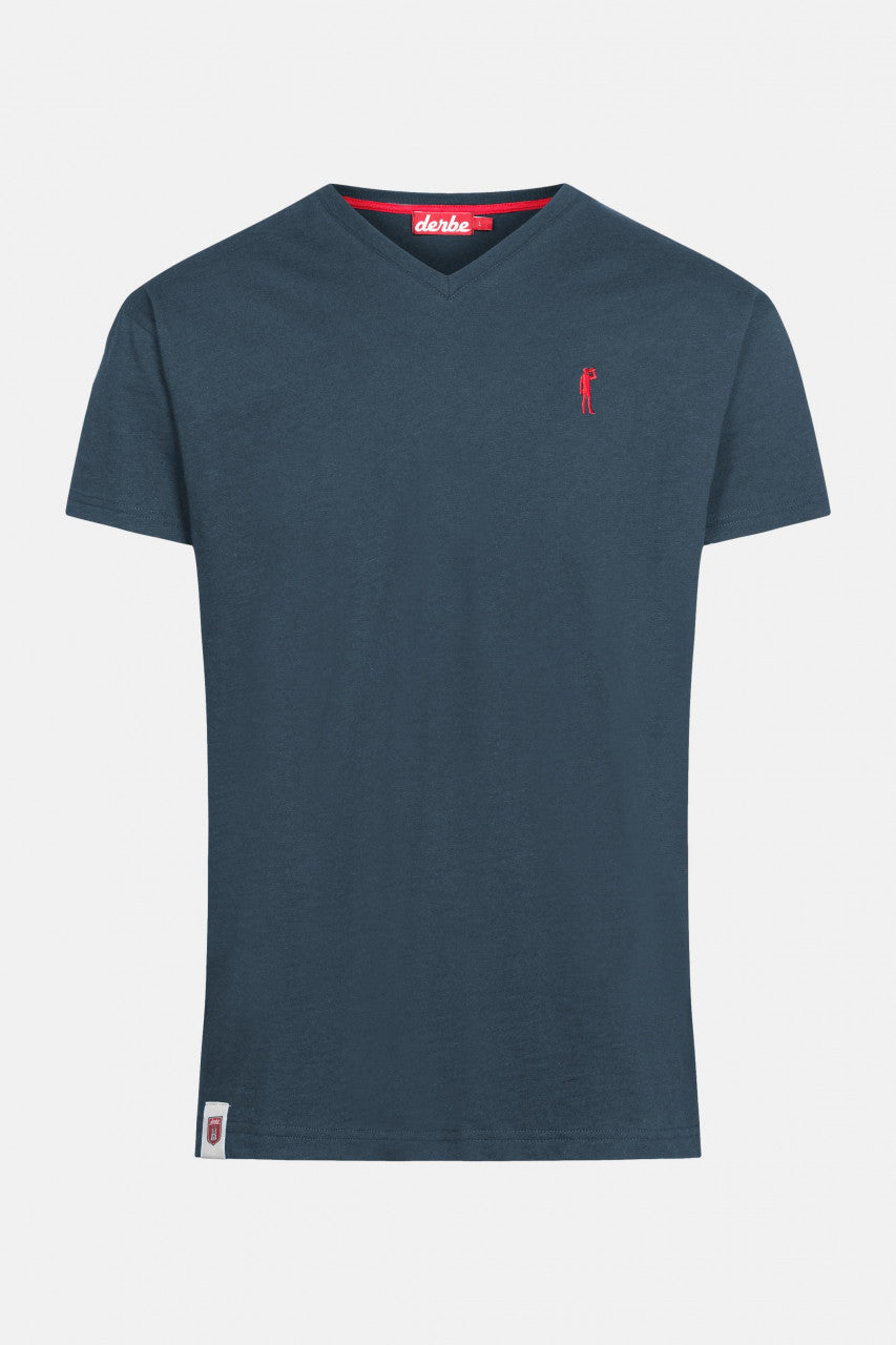 Derbe Hamburg Basic Kippes V-Neck Herren T-Shirt in Dunkelblau