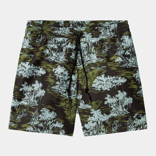 Carhartt WIP Slater Swim Trunks in Bayou Print, Midnight Black