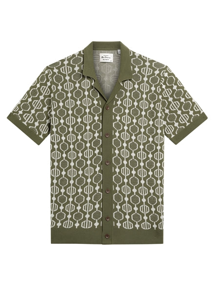 Ben Sherman GEO JACQUARD BUTTON THROUGH KNITWEAR in LODEN