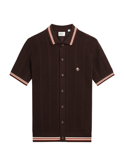 Ben Sherman OPEN TEXTURE BUTTON THROUGH KNITWEAR