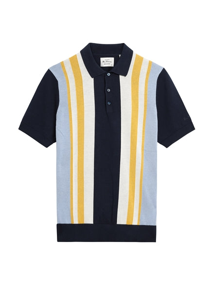 Ben Sherman VERTICAL STRIPE POLO KNITWEAR in DARK NAVY