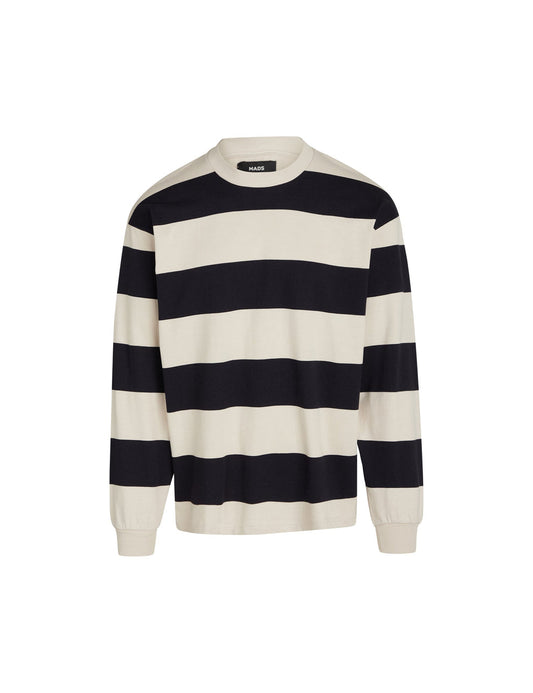 Mads Nørgaard Men Karl Stripe L/S Tee in Rainy Day/Deep Well