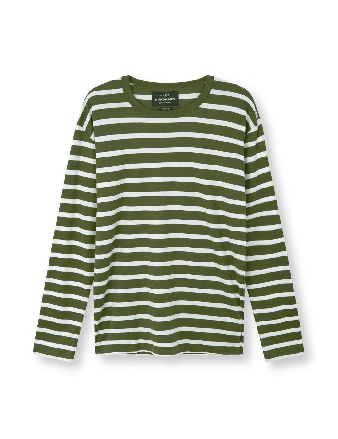 Mads Nørgaard Midi Rib Tobias Tee LS in Olive Night/Wgite