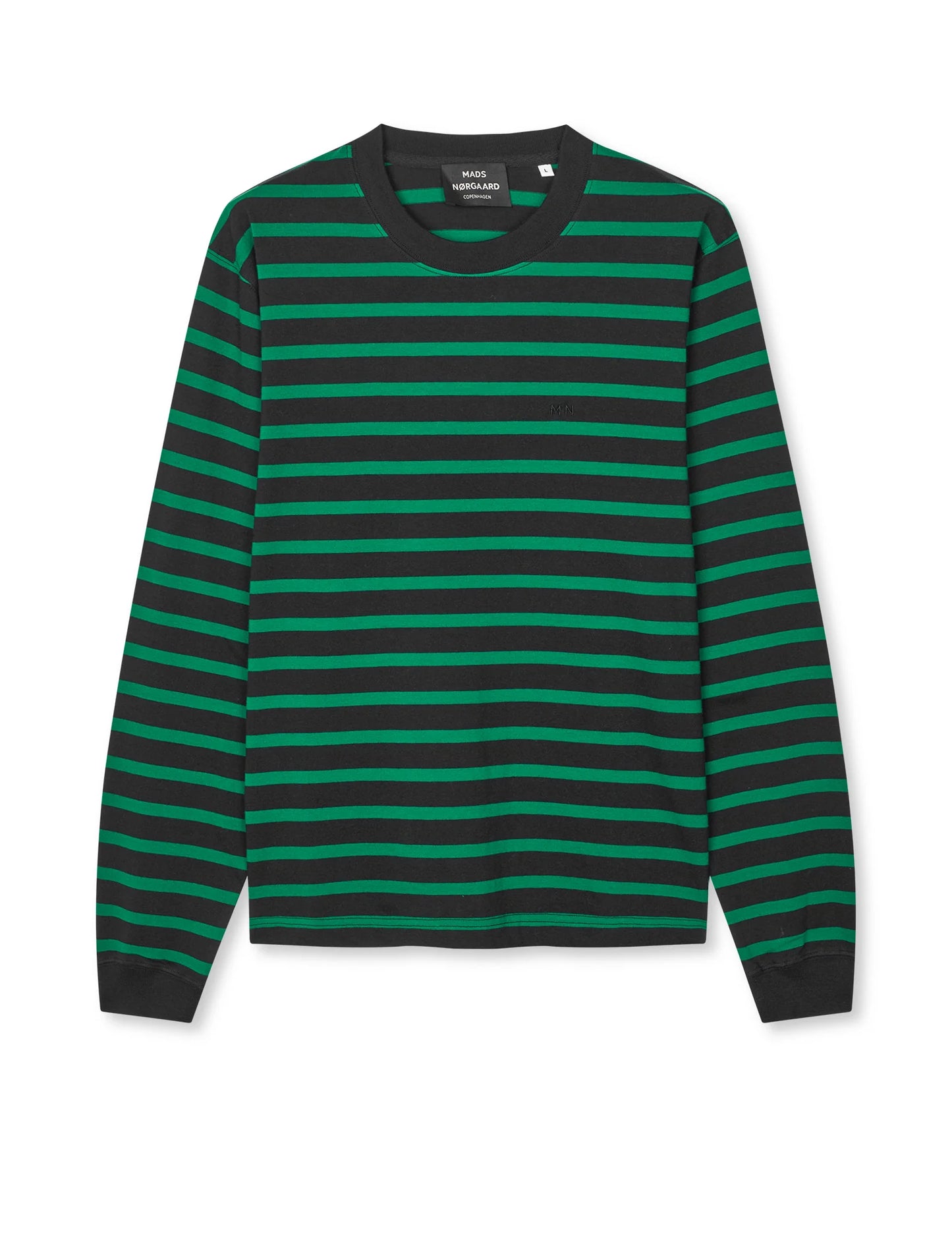 Mads Nørgaard Cotton Jersey Stripe Frode Tee LS hw25 in Schwarz/verdant green