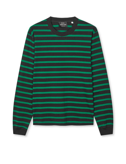 Mads Nørgaard Cotton Jersey Stripe Frode Tee LS hw25 in Schwarz/verdant green