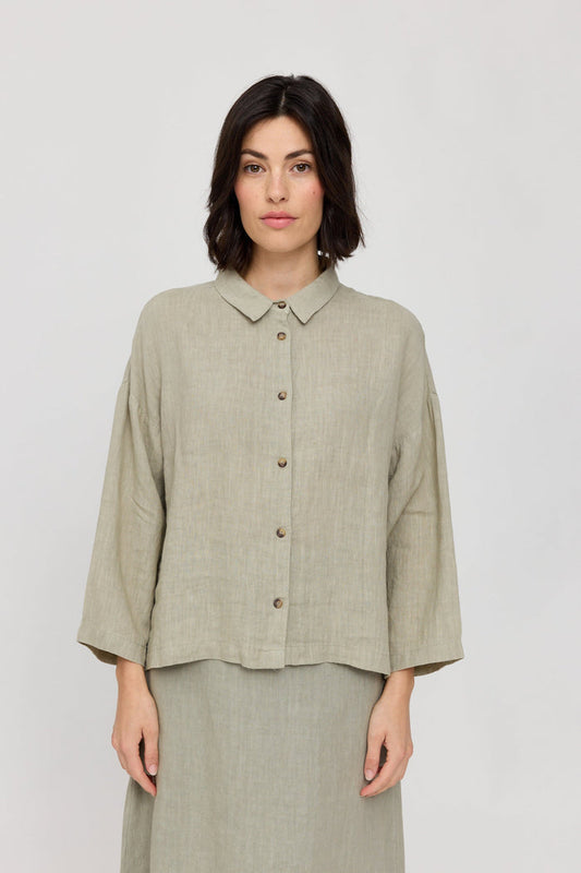 Mazine Damen 3/4 Sleeve Linen Shirt in seagrass