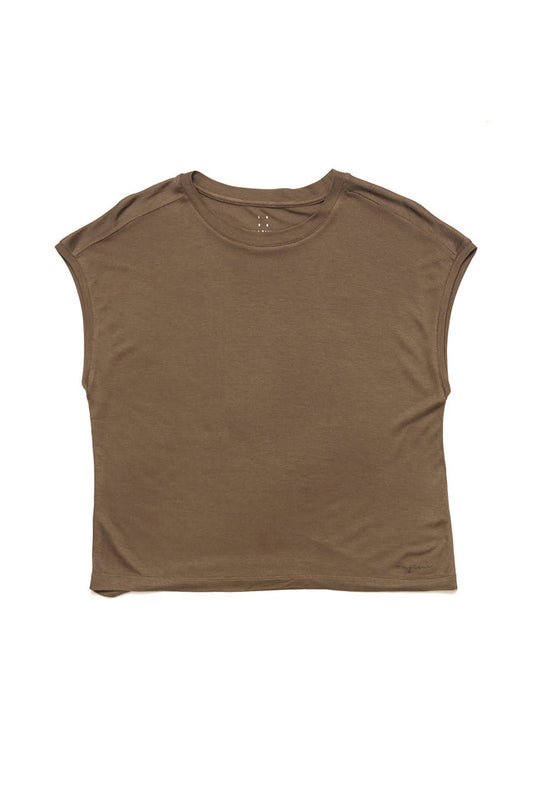 Mazine Damen Cropped T Loose Fit LENZING™ ECOVERO™ in olive brown