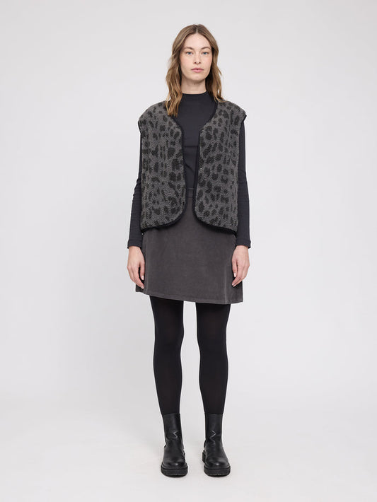 Mazine Printed Teddy-Fleece Vest in Grau/printed