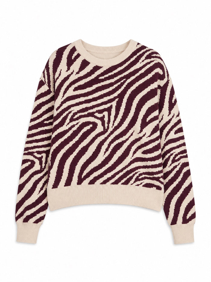 Mazine Zebra Jacquard Knit Jumper in grape pink/pastel lilac