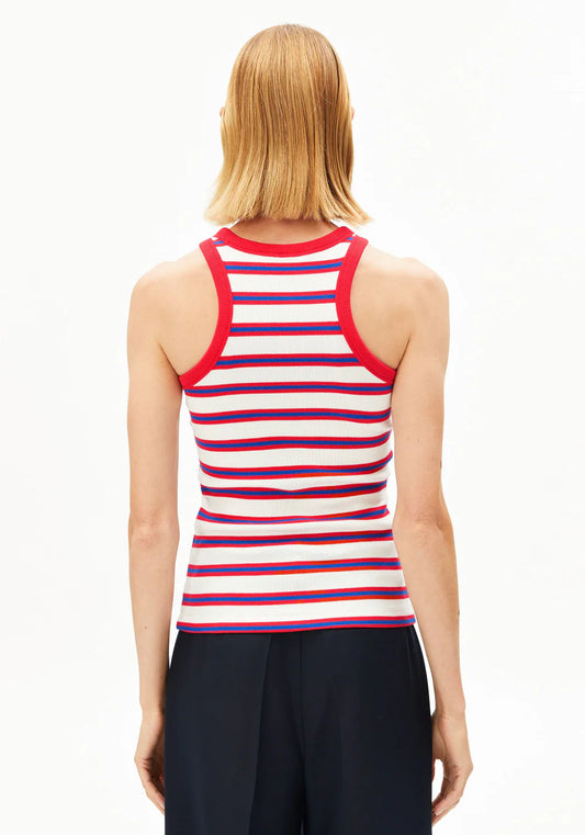 Armedangels KANITAA STRIPES TOP FS26 in light oatmilk-mars red-dynamo blue