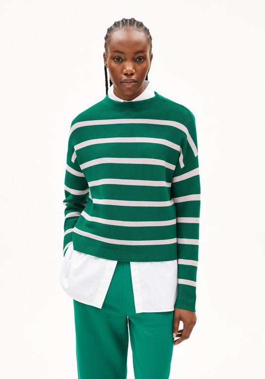 Armedangels Damen MERINAA STRIPES Strick Pullover in emerald green-ice grape