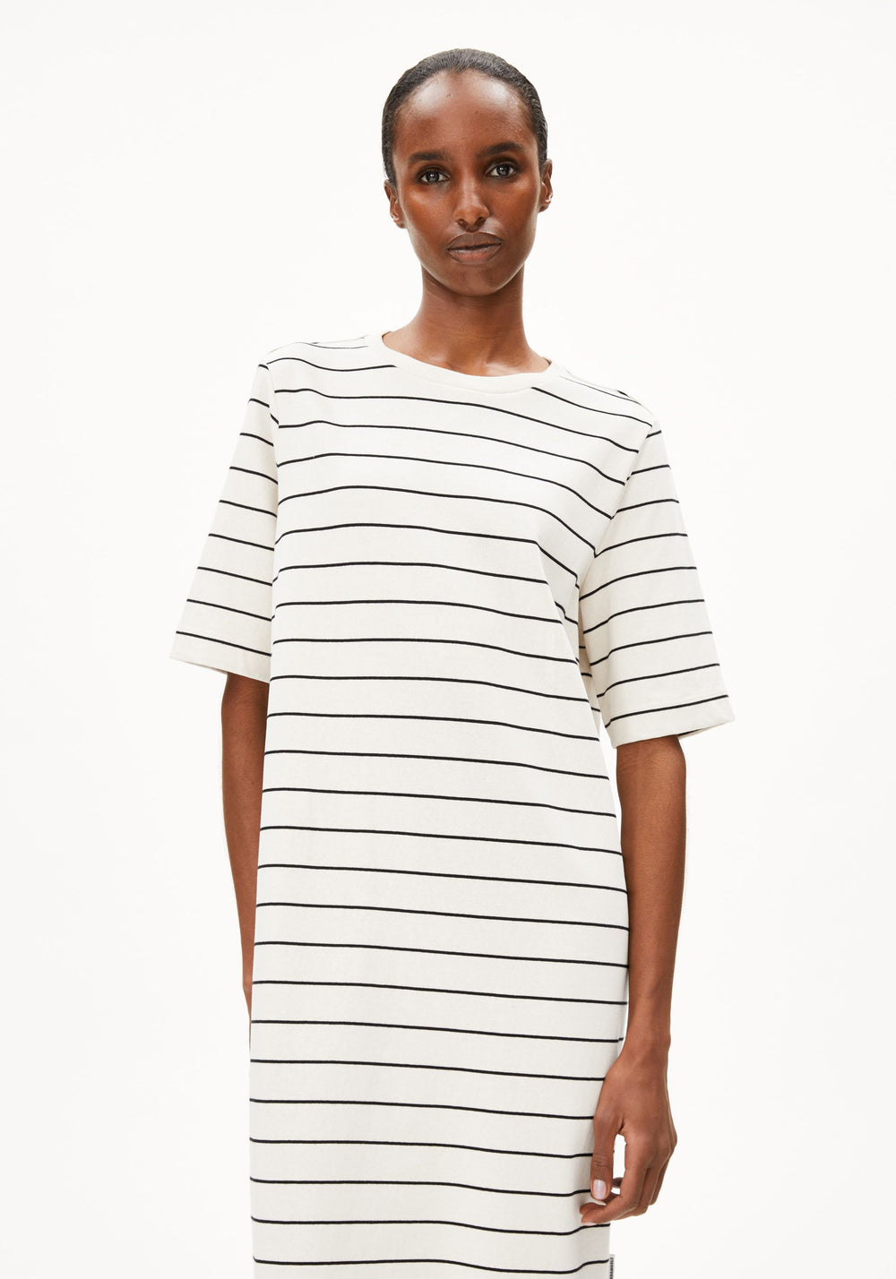 Armedangels XELINAA FINE STRIPE MIDI DRESS in undyed-black