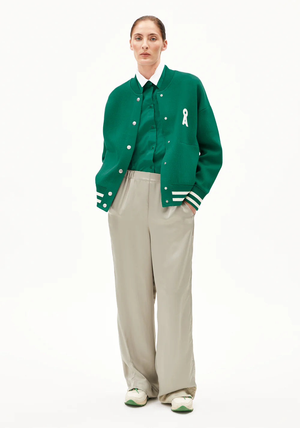 Armedangels Damen ICONIC Å AALISON Jacken Strick in emerald green-oatmilk