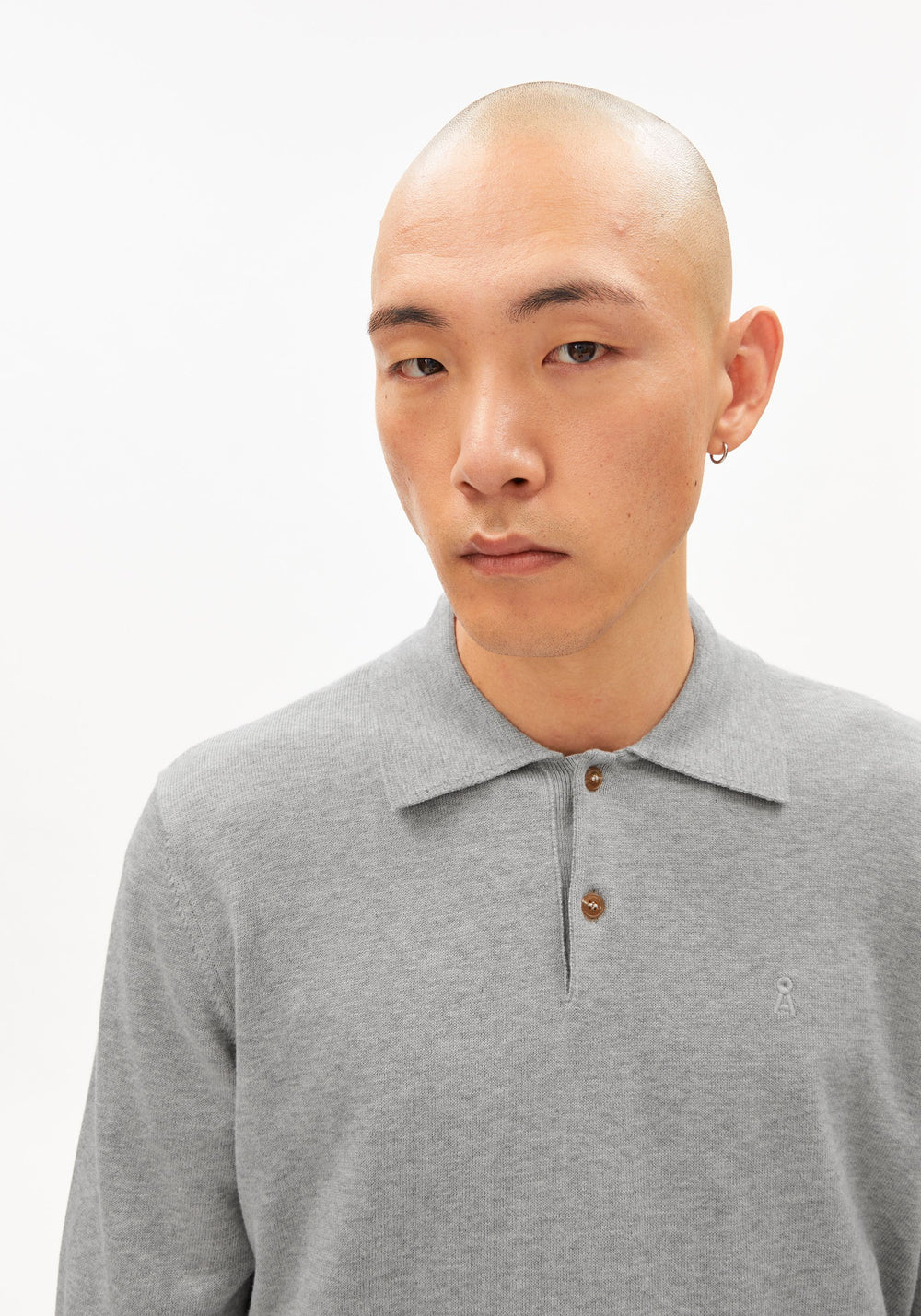 Armedangels LONGSLEEVE KNIT POLOSHIRT FS26 in silver melange