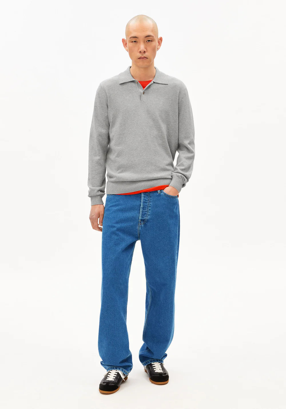 Armedangels LONGSLEEVE KNIT POLOSHIRT FS26 in silver melange