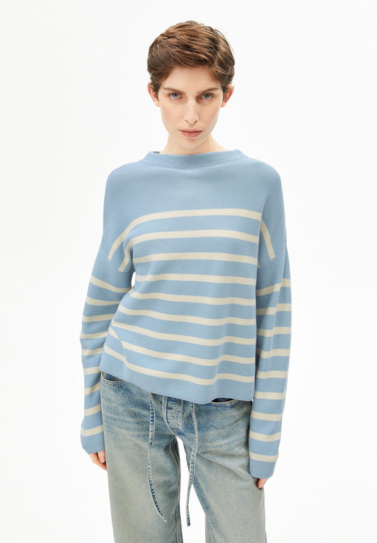 Armedangels MERINAA STRIPES KNIT SWEATER FS25 in blue glow-oatmilk