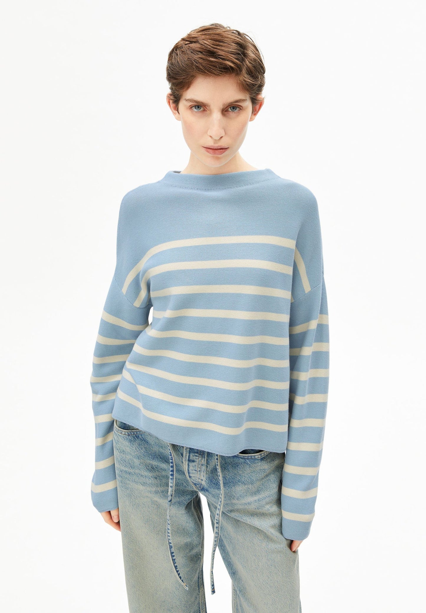 Armedangels MERINAA STRIPES KNIT SWEATER FS25 in blue glow-oatmilk