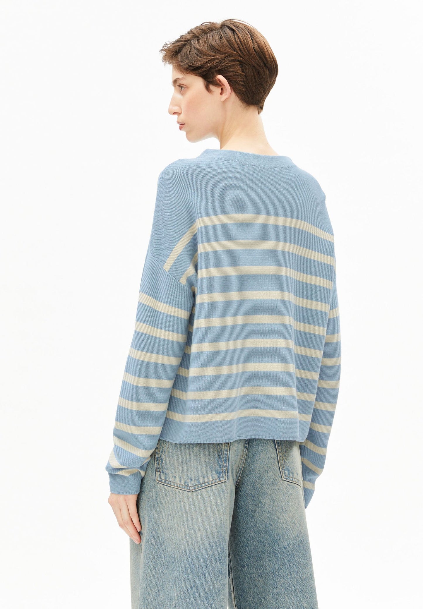 Armedangels MERINAA STRIPES KNIT SWEATER FS25 in blue glow-oatmilk