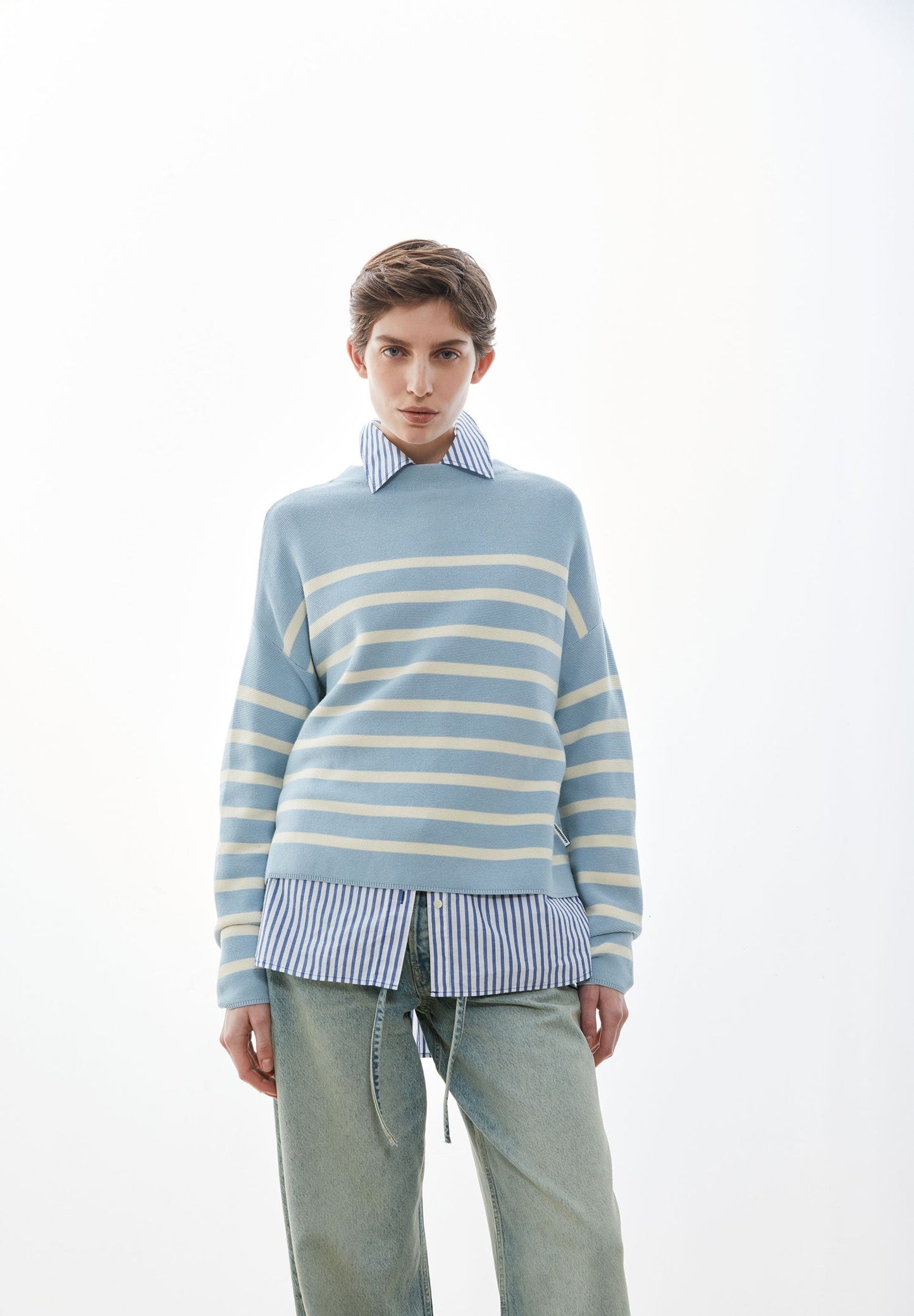 Armedangels MERINAA STRIPES KNIT SWEATER FS25 in blue glow-oatmilk