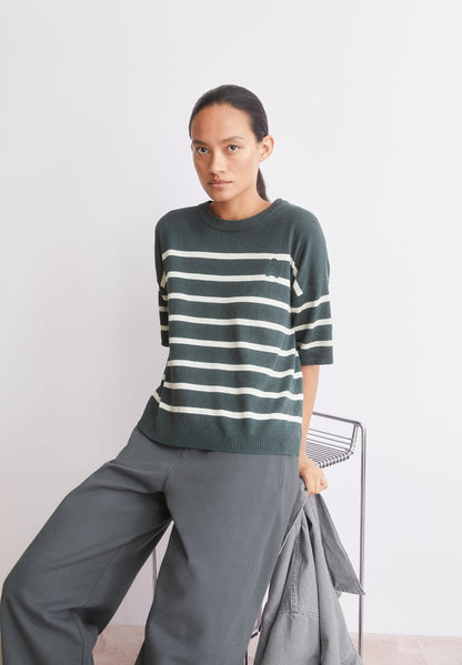 Armedangels STRIPE LINEN BLEND SWEATER FS26 in space steel-undyed