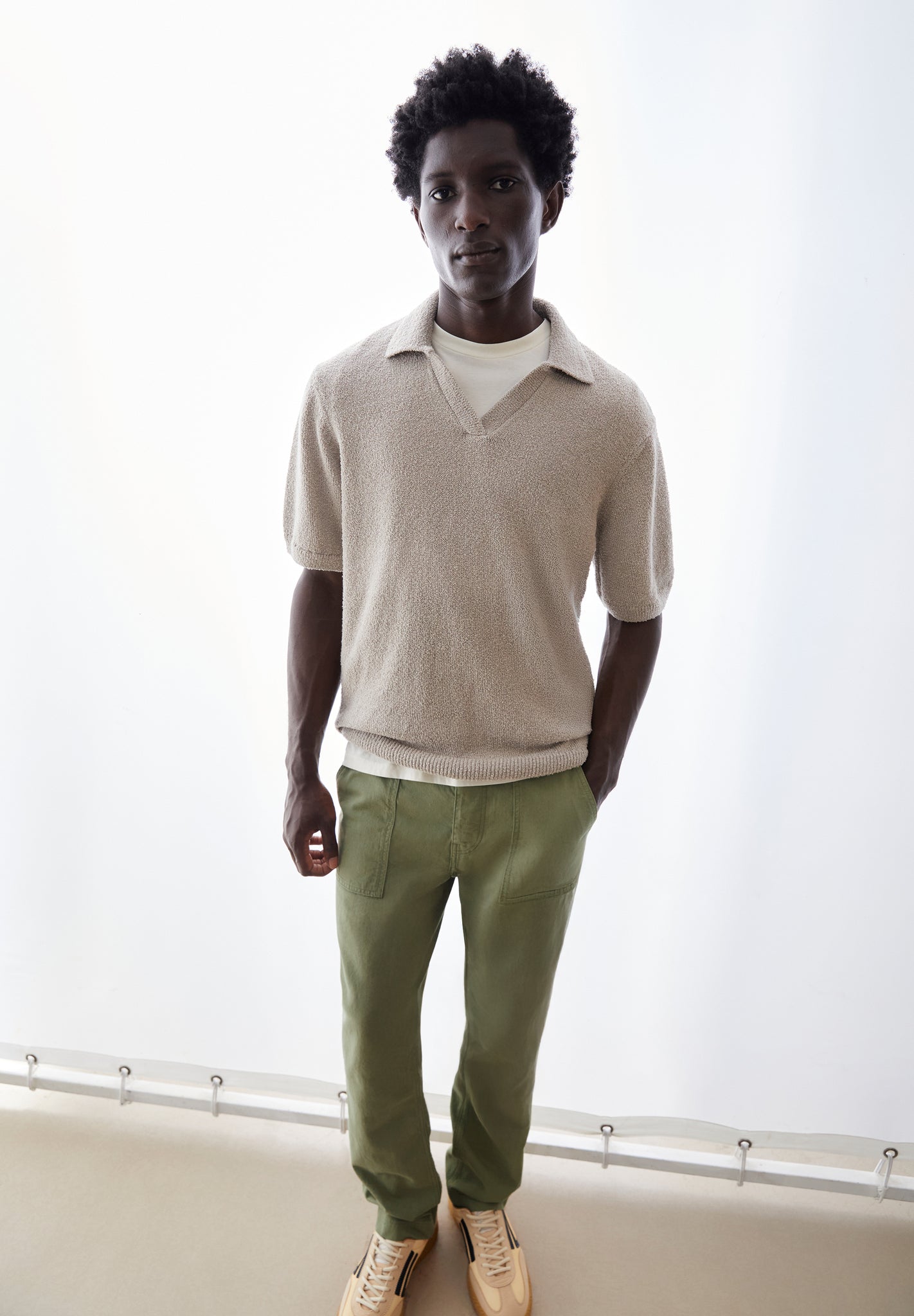 Armedangels BOUCLE KNIT POLOSHIRT FS25 in sandstone