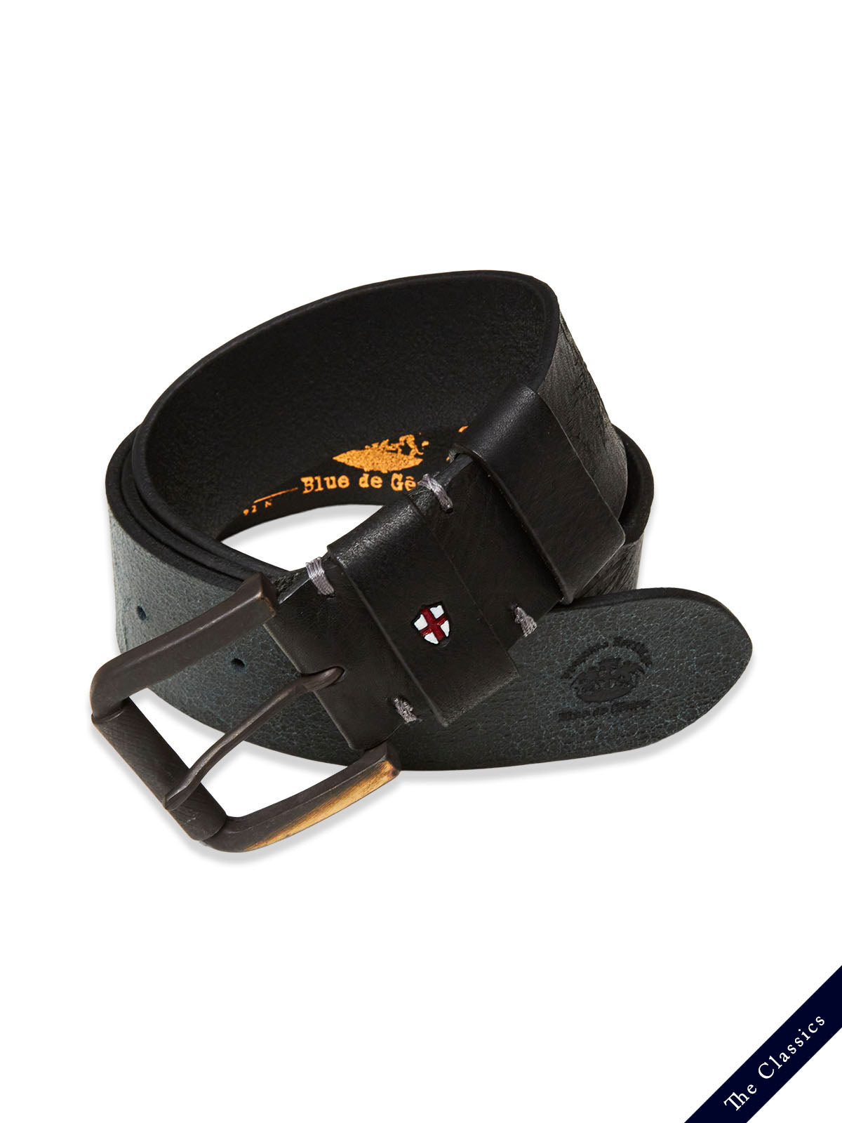 Blue de Gênes Piceno Leather Belt in Schwarz