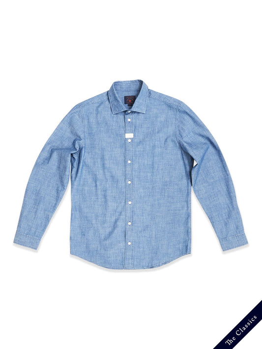 Blue de Gênes Miguel Chambray Shirt in Lt. Denim Blue