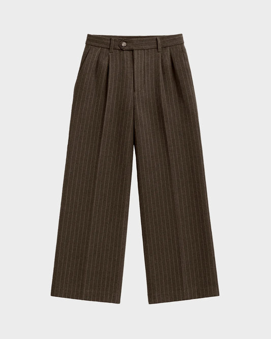 Prohibited Revival Pinstripe Pleated Pants in Braun