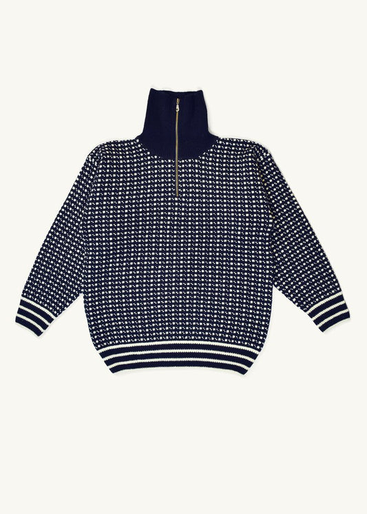 BÆSTMOR Herren Islender Sweater in Navy Blue- Off White