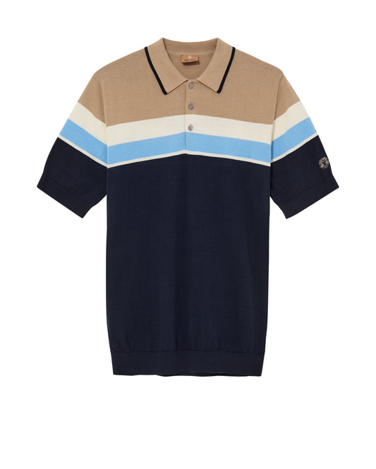 Mos Mosh Gallery MMGJustin Stripe Polo SS Knit in Dunkelblau