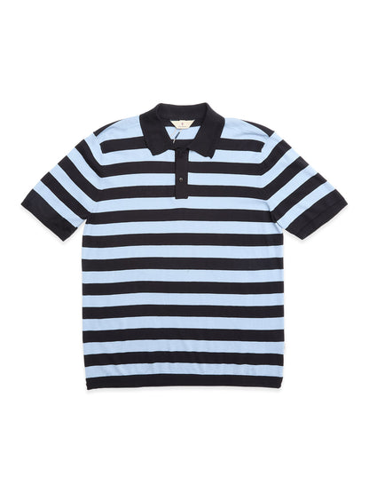 blue de genes BGwally Stripe Polo in Dark Navy Vintage Wash