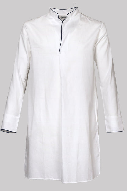 P.Le Moult NIGHT-SHIRT Plain﹢Piping Herringbone Light in White-Navy