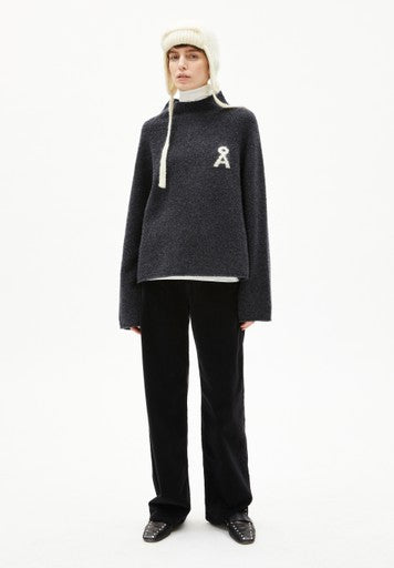 Armedangels Iconic A Bouclé Sweater Damen HW26 in steel melange-oatmilk