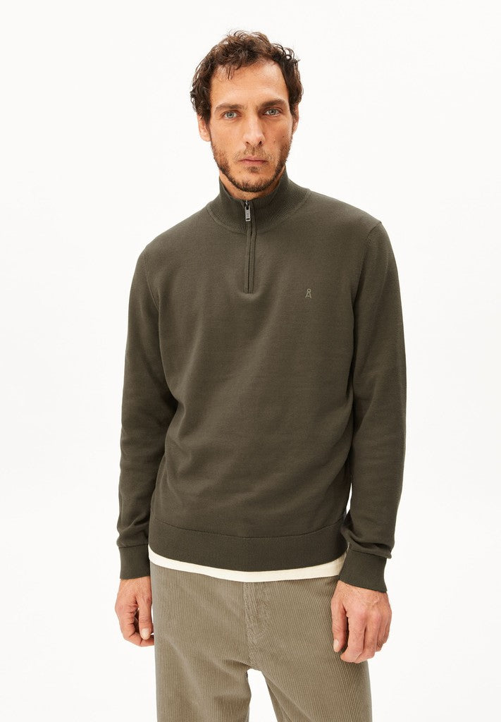 Armedangels Faabes Half Zip Knit Sweater Herren HW26 in dark earth