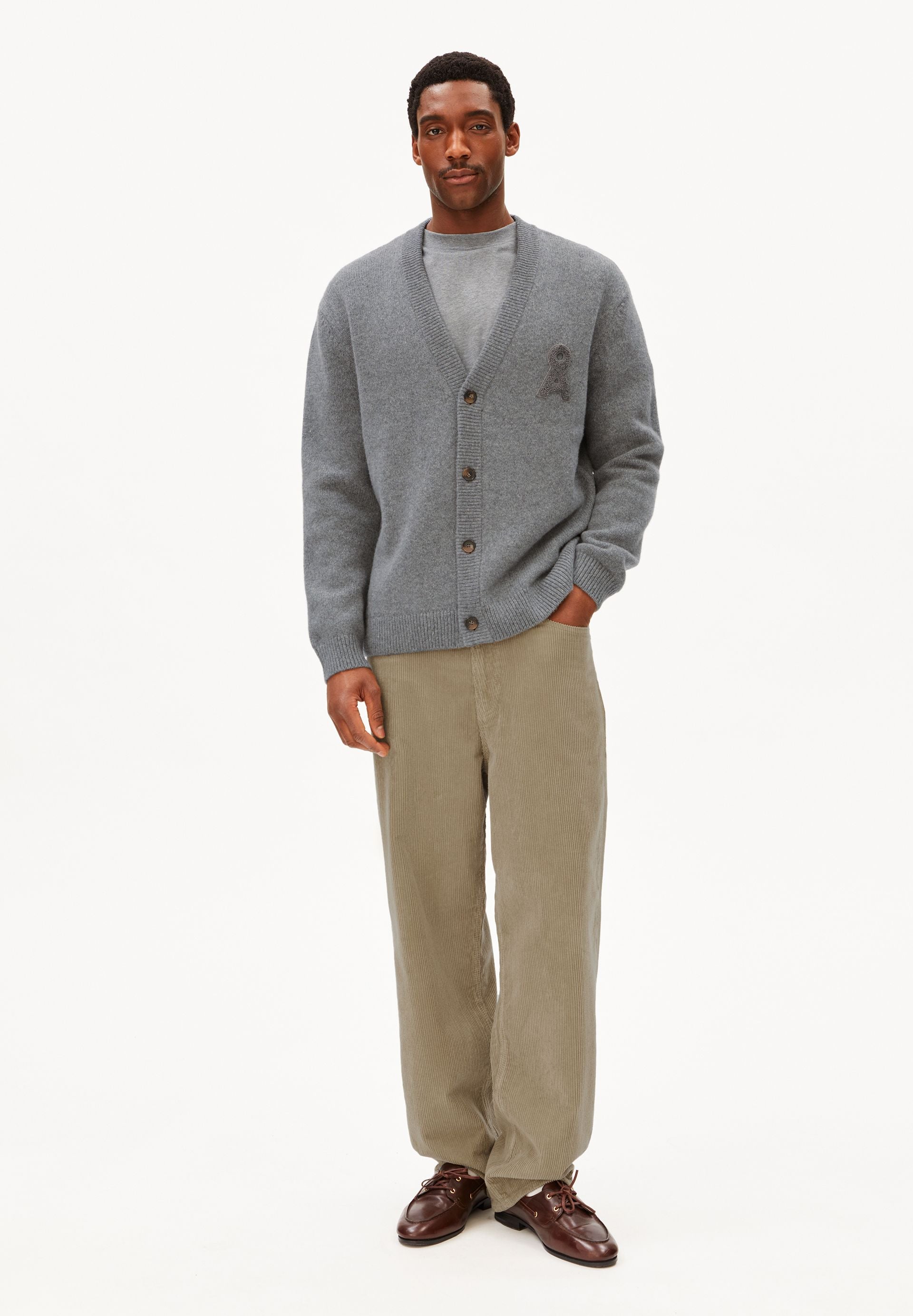 Armedangels Rec Wool Knit Jacket Herren HW26 in mid silver melange
