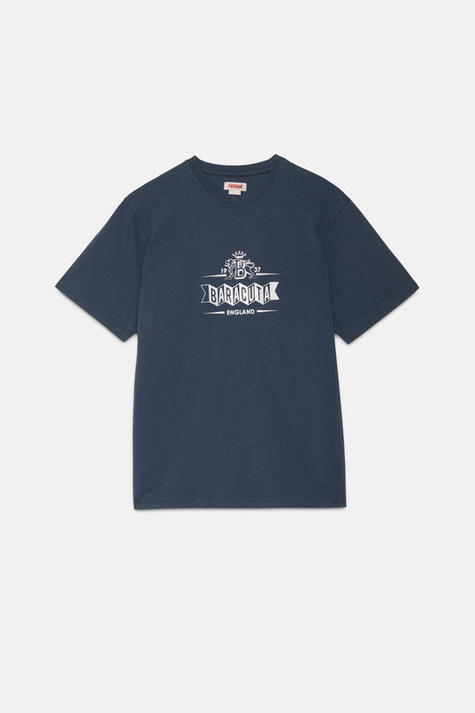 BARACUTA Faded Logo T-Shirt in SEA STORM