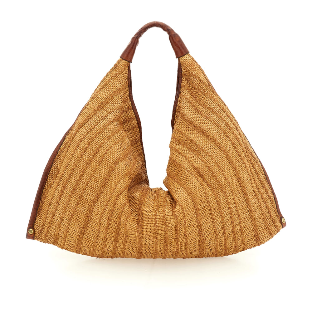 Campomaggi ATENA - SHOPPING STRAW+COW- P/D WHITE+D/COGNAC