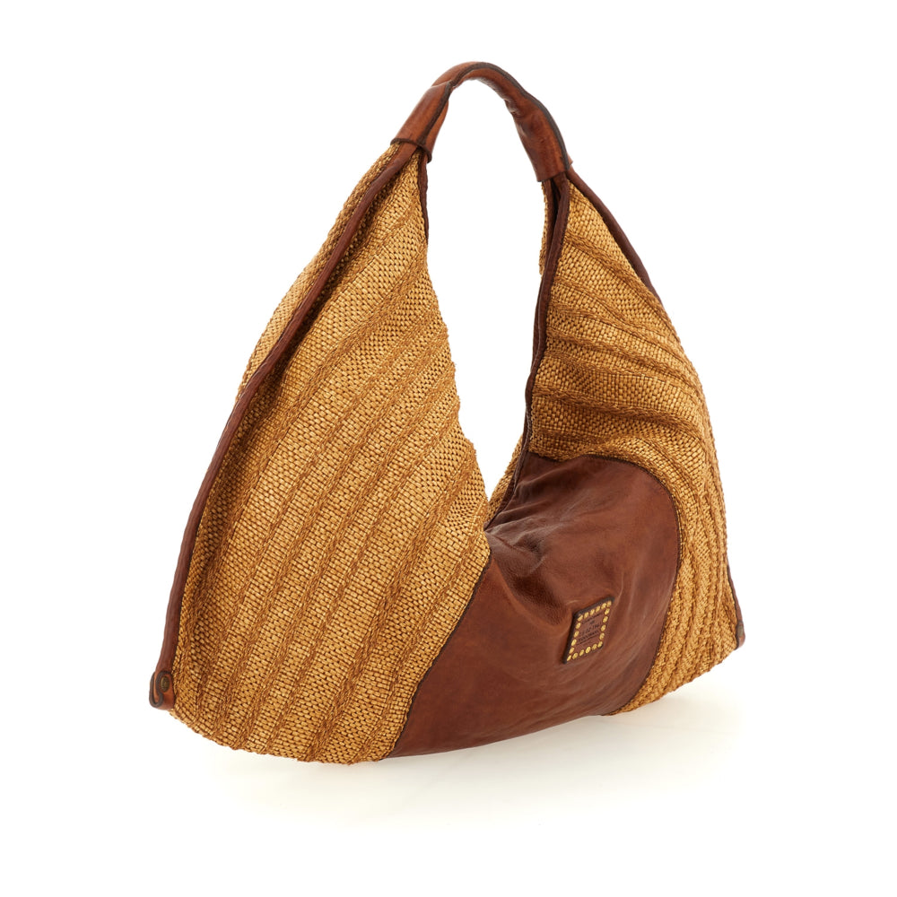 Campomaggi ATENA - SHOPPING STRAW+COW- P/D WHITE+D/COGNAC
