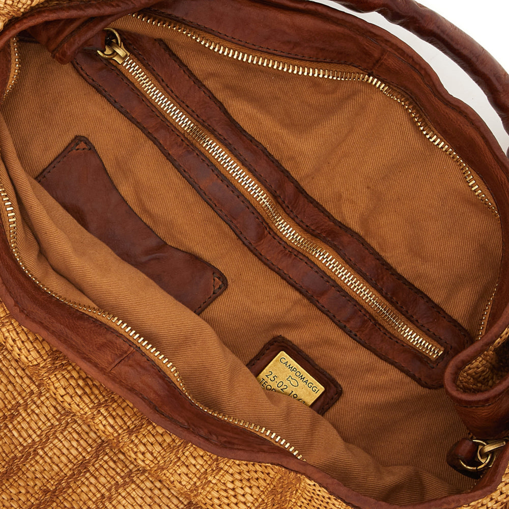 Campomaggi ATENA - SHOPPING STRAW+COW- P/D WHITE+D/COGNAC