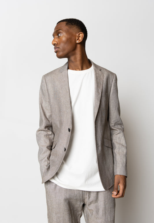 Clean Cut Copenhagen Roman Linen Unconstructed Blazer in Khaki Melange