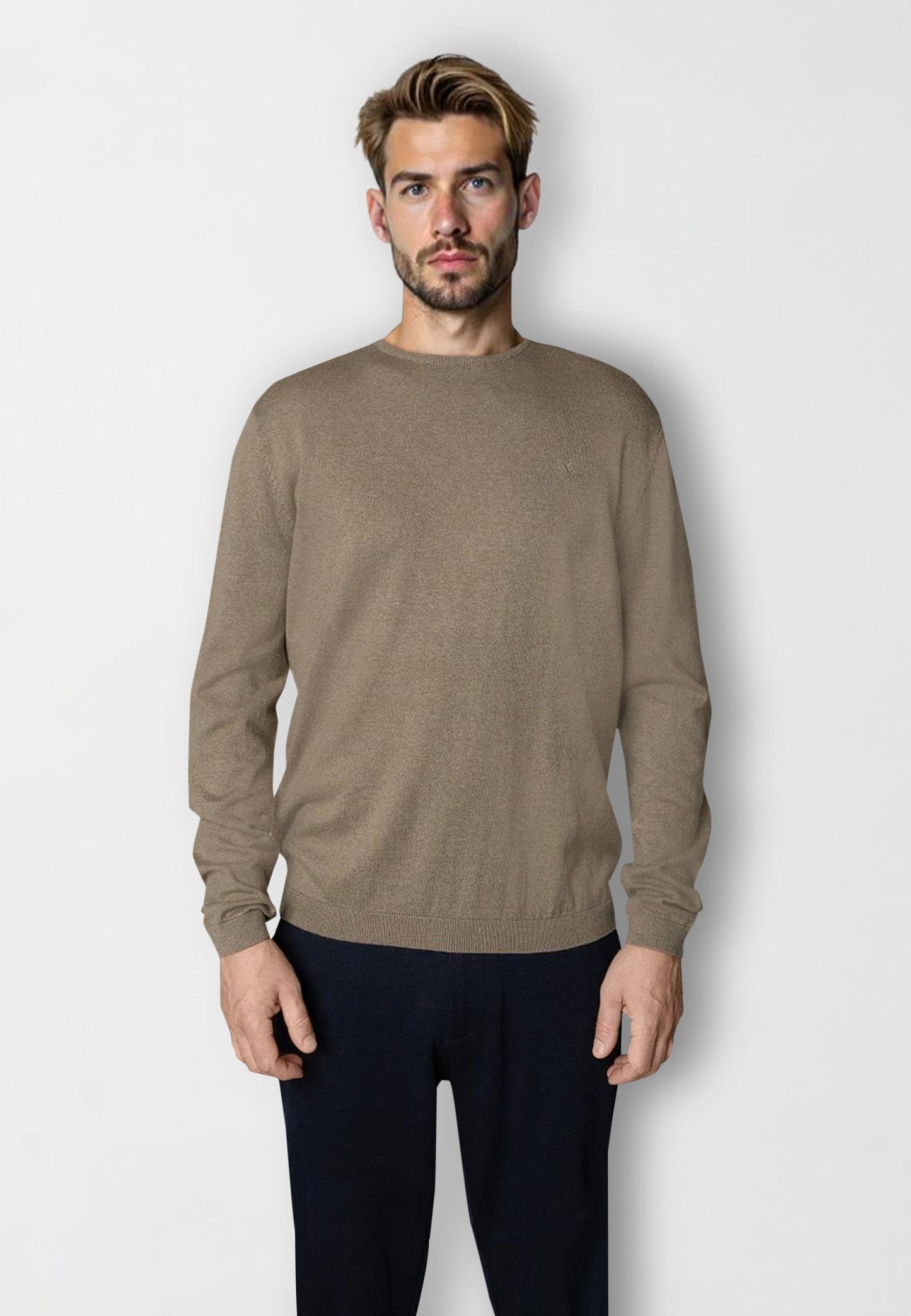 Clean Cut Copenhagen Claude crewneck knit FS25 in Dark beige melange