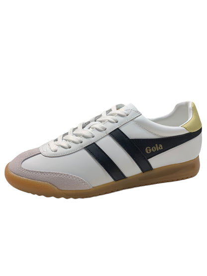 flacher damen glattleder sneaker in weiss mit schwarzen seitlichen aplikationen