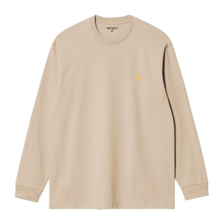 CARHARTT WIP L/S Chase T-Shirt 100% Cotton Combed Single Jersey. 235 g/m² in Fleur De Sel/Gold