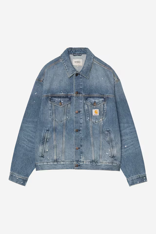 Carhartt WIP Helston Jacket Destroy wash, splatter in Blau