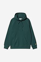 Carhartt WIP Hooded Chase Sweatshirt Cotton/Polyester Sweat in Dark Fir/Gold